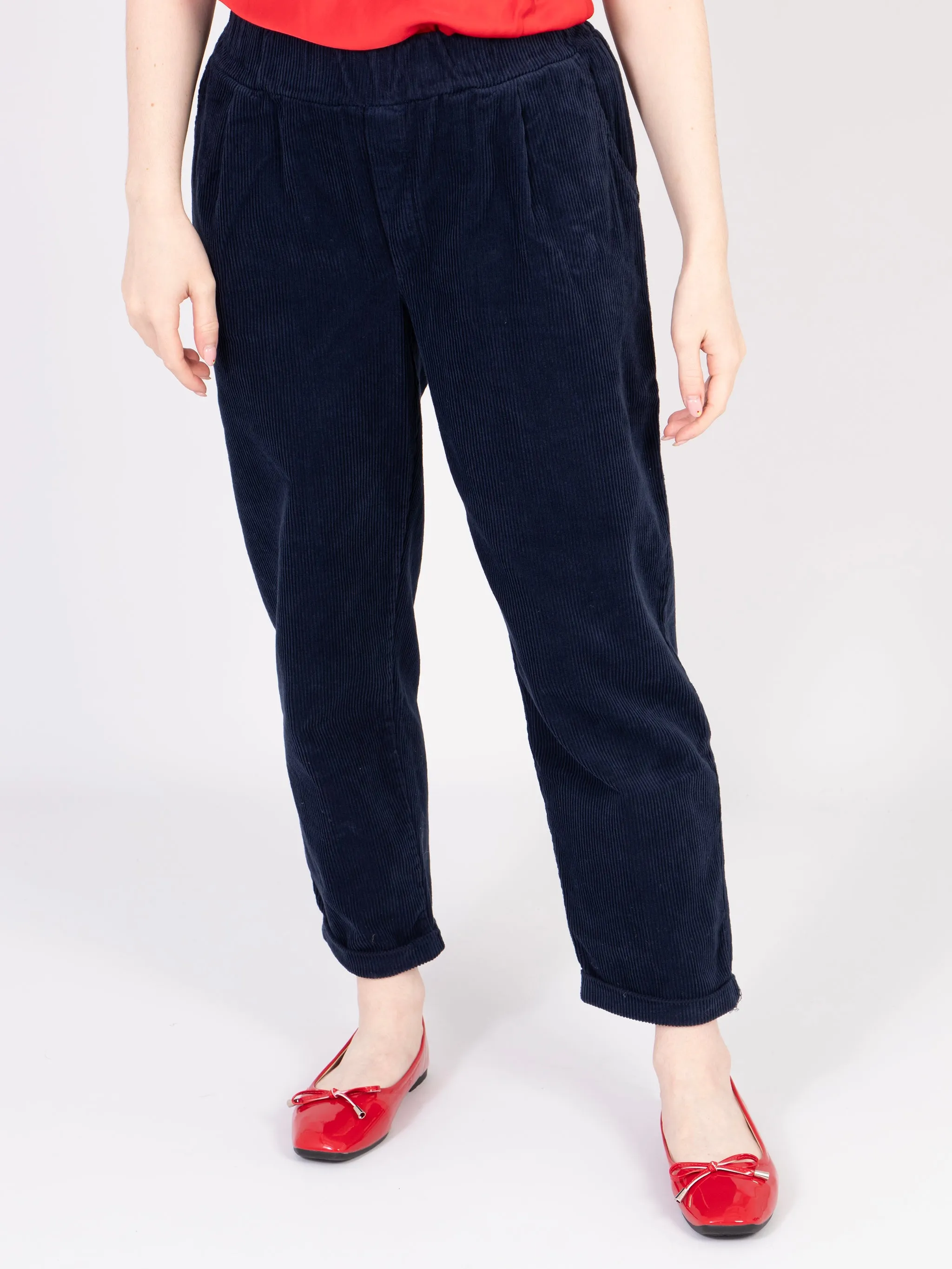 Olive Tapered Leg Trousers - Navy Blue, Babycord
