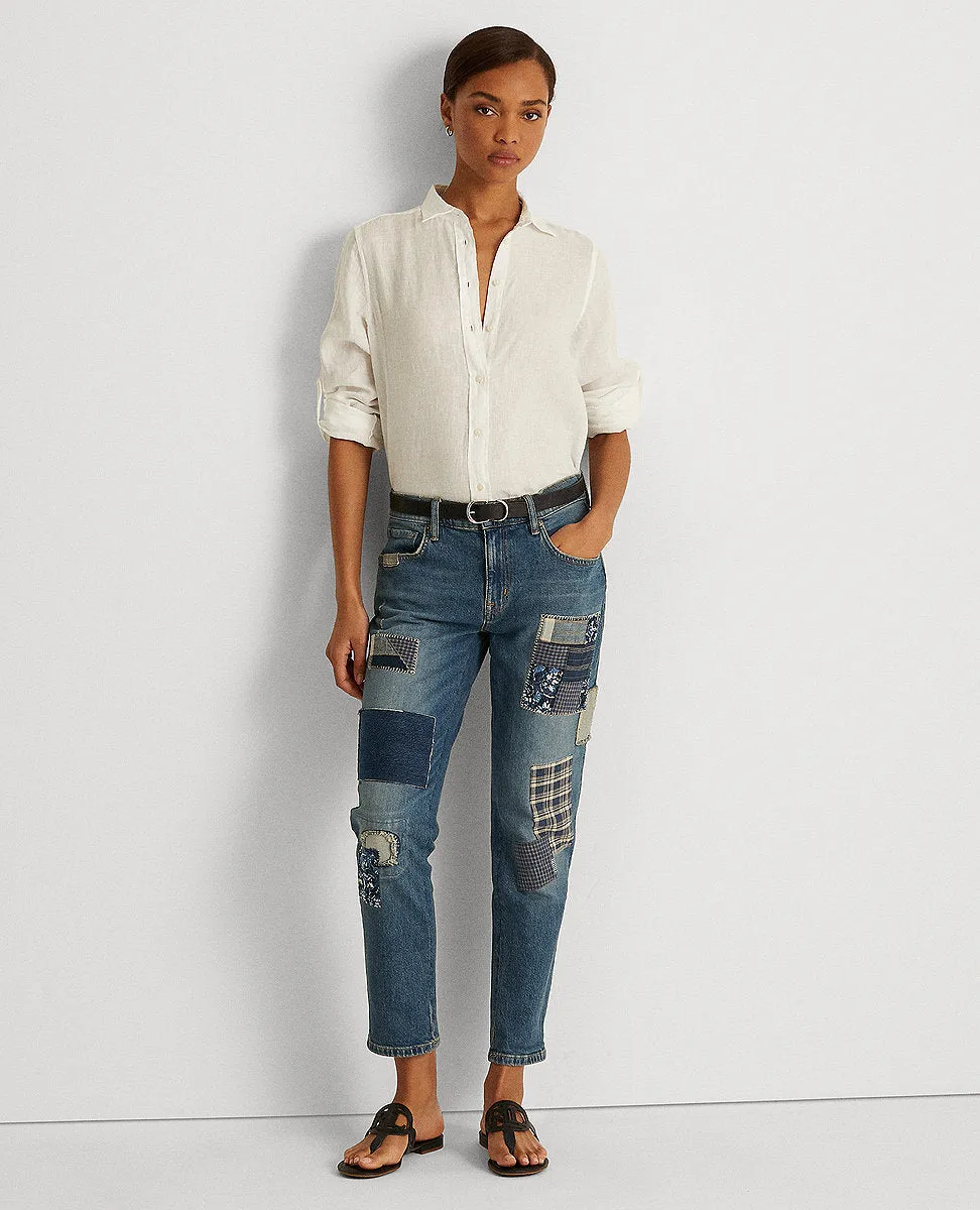 Patchwork Relaxed Tapered Jean In Blue Wash