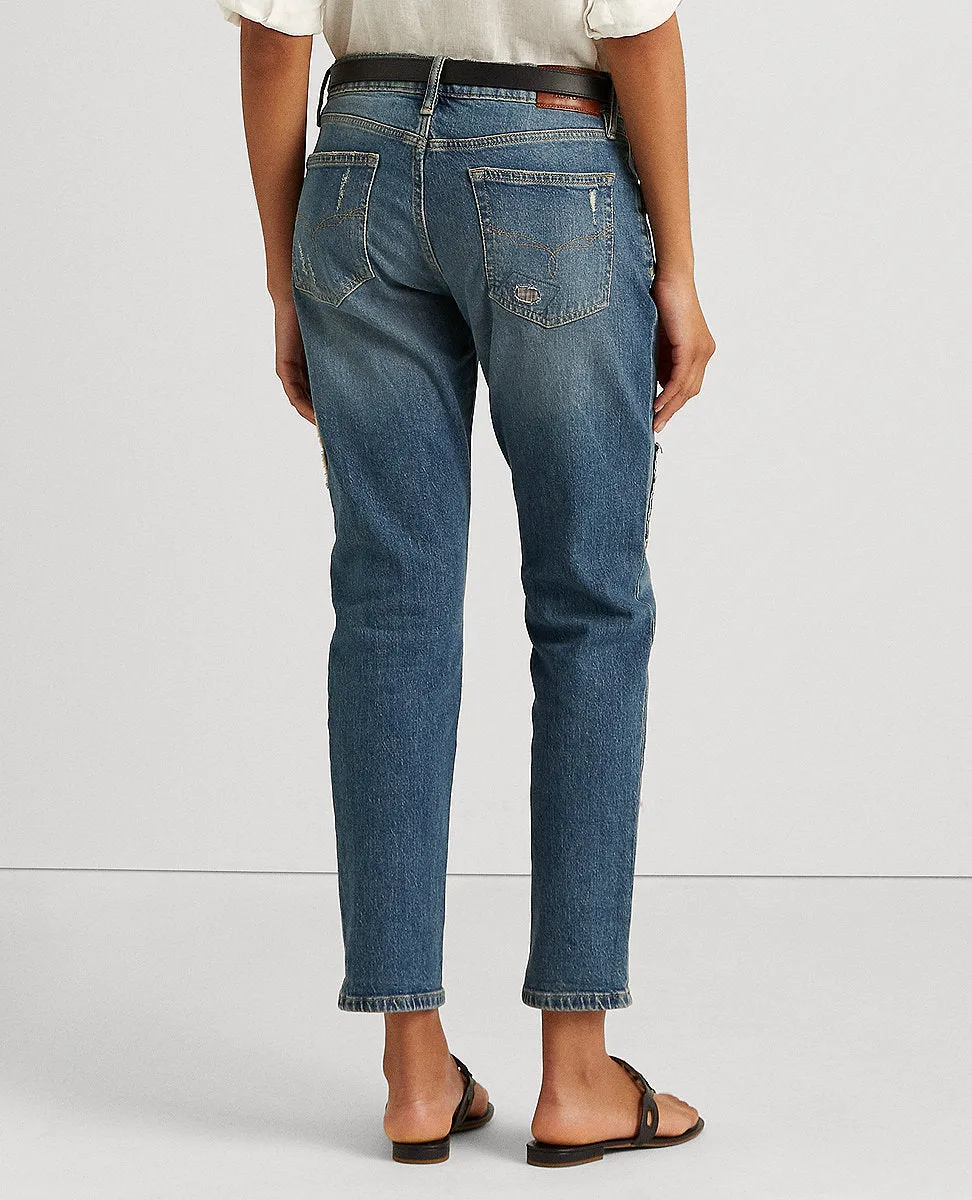 Patchwork Relaxed Tapered Jean In Blue Wash