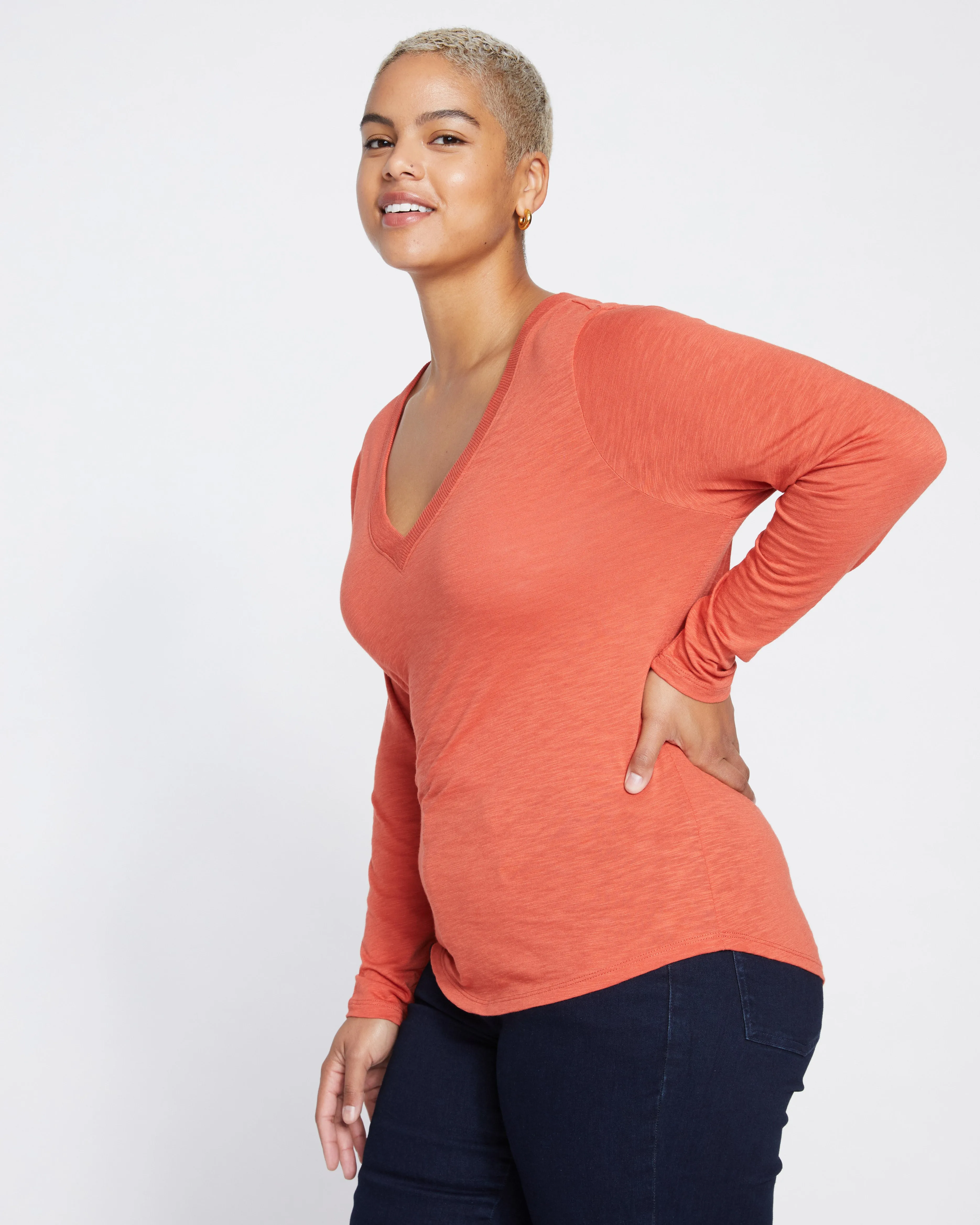 Phoenix Light-As-Air V Neck Tee - Aperol