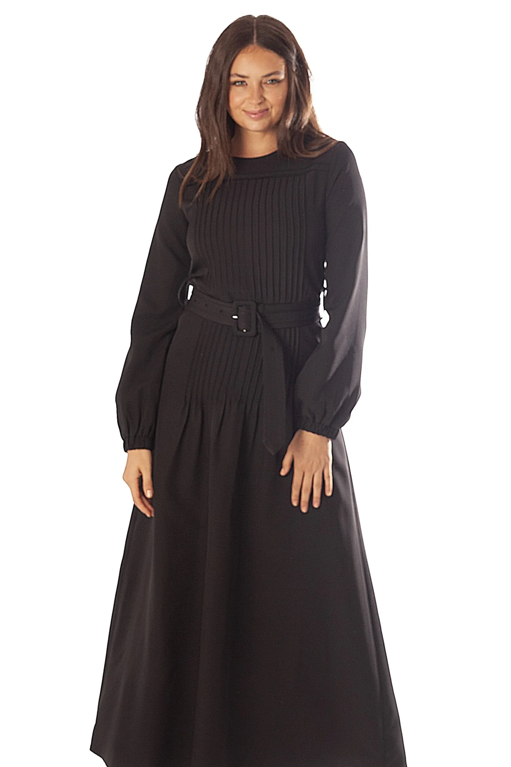 Pleated Bodice Belt Dress