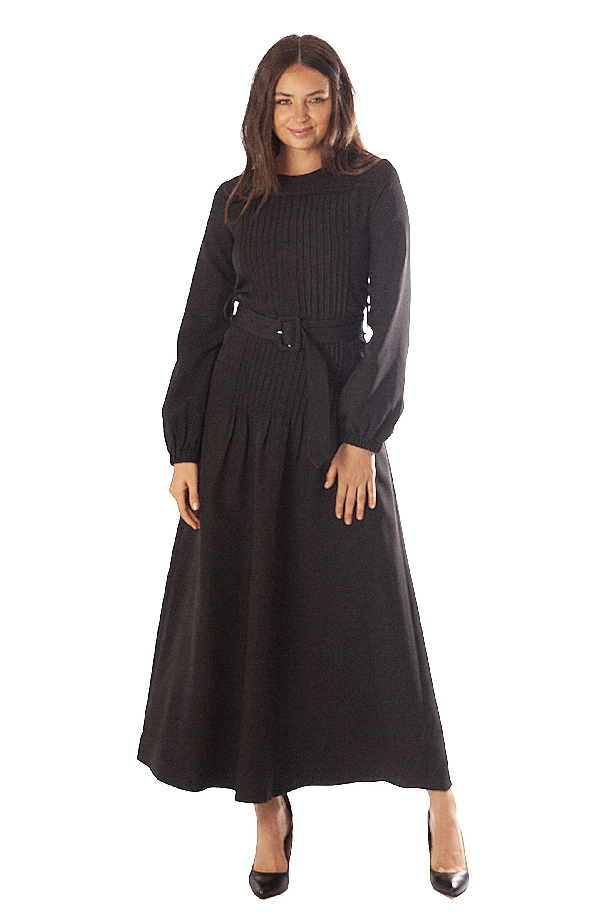 Pleated Bodice Belt Dress