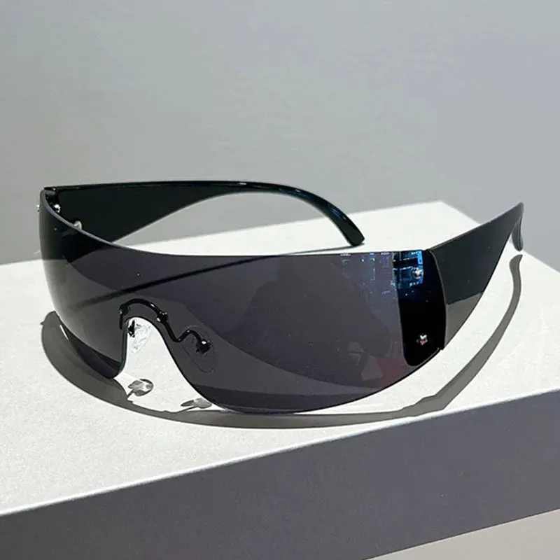 "She Got It" Shield Rimless Fashion Sunglasses