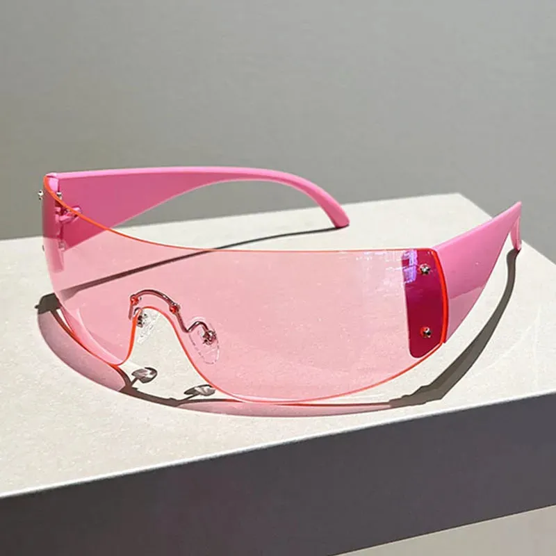 "She Got It" Shield Rimless Fashion Sunglasses