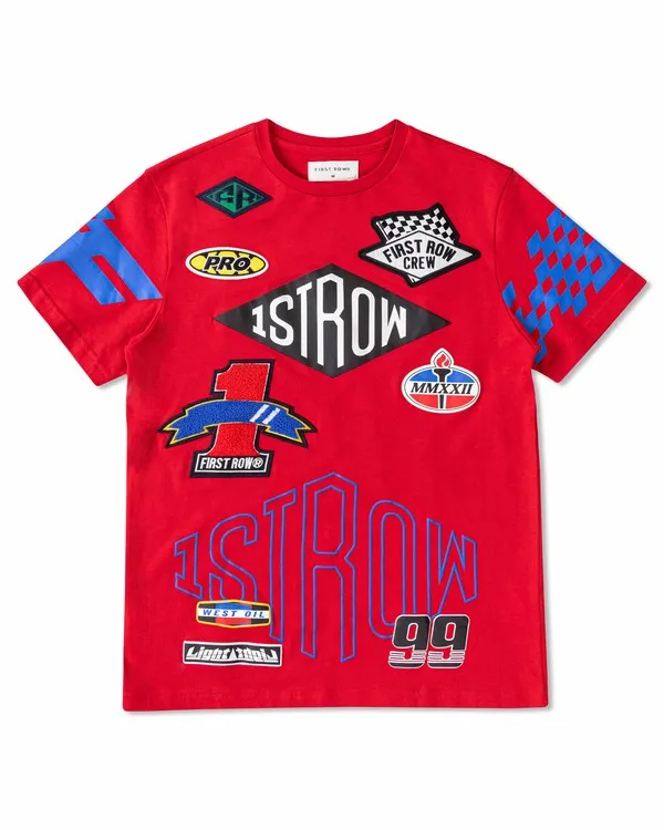Red First Never Last Racking Patches Tee