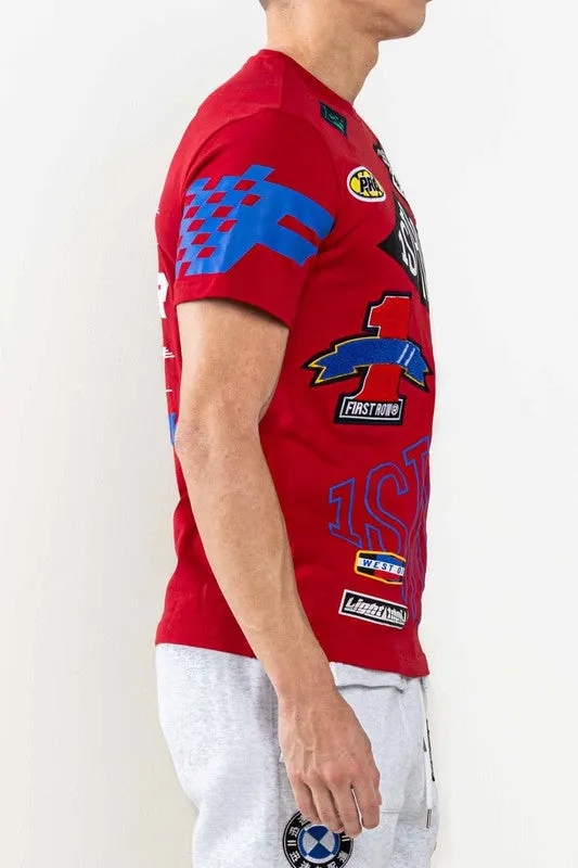 Red First Never Last Racking Patches Tee
