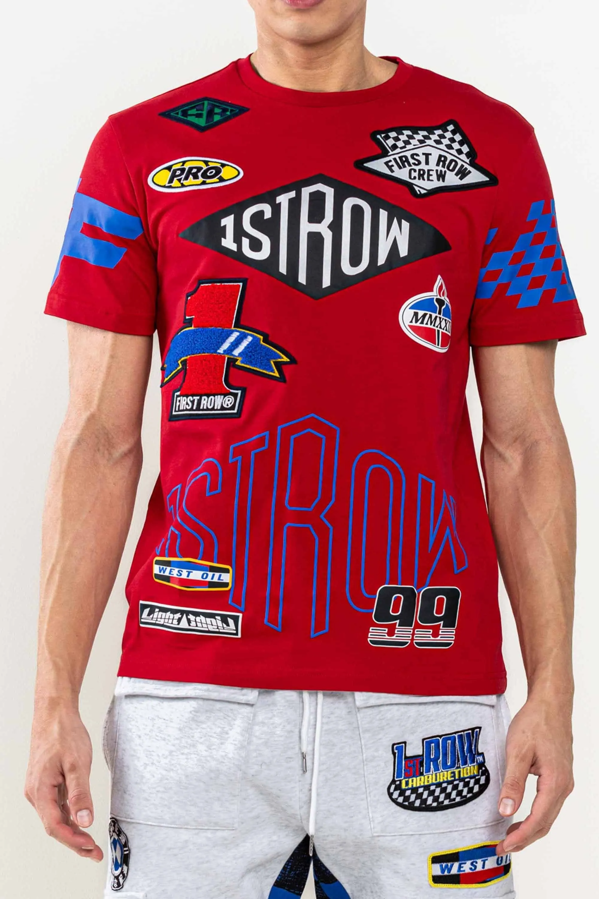 Red First Never Last Racking Patches Tee