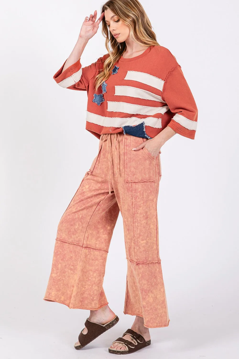 SAGE   FIG Raspberry Mineral Washed Terry Wide Leg Pants