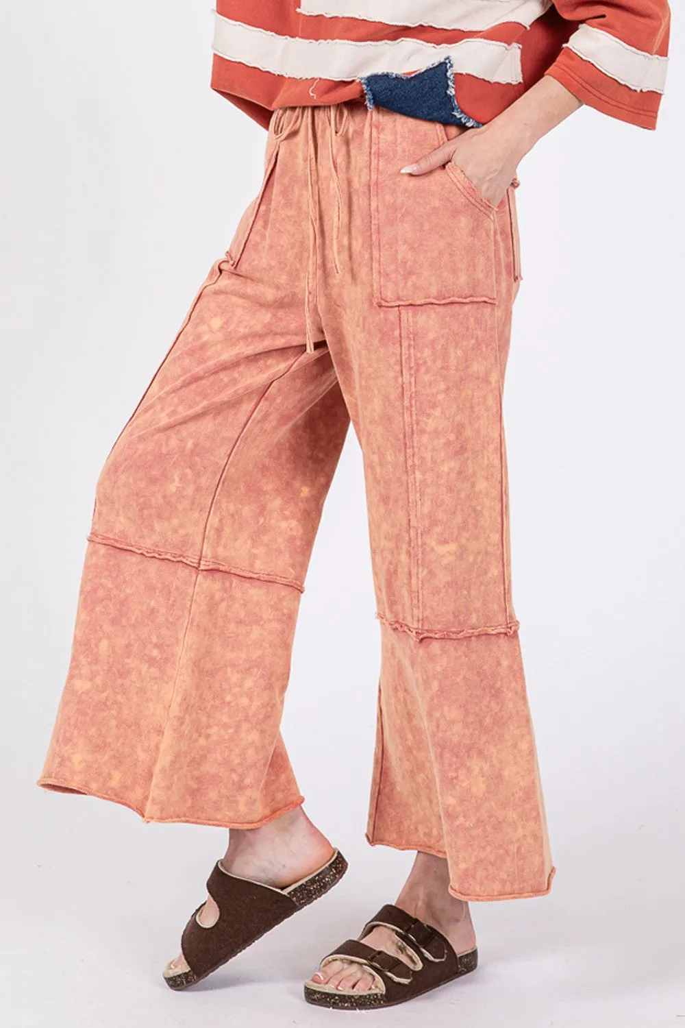 SAGE   FIG Raspberry Mineral Washed Terry Wide Leg Pants