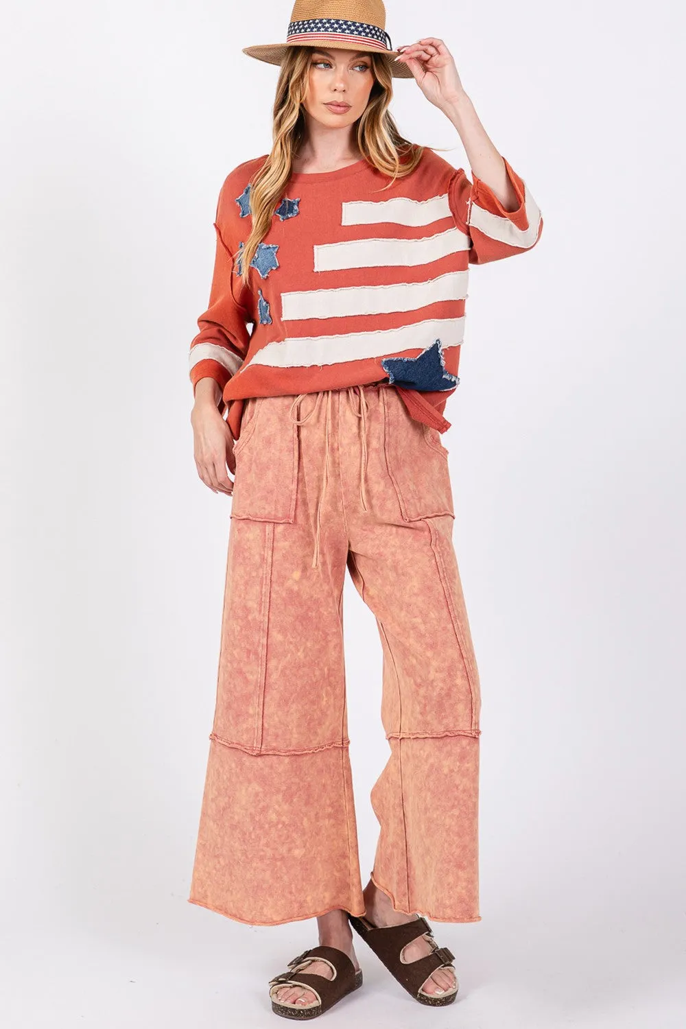 SAGE   FIG Raspberry Mineral Washed Terry Wide Leg Pants