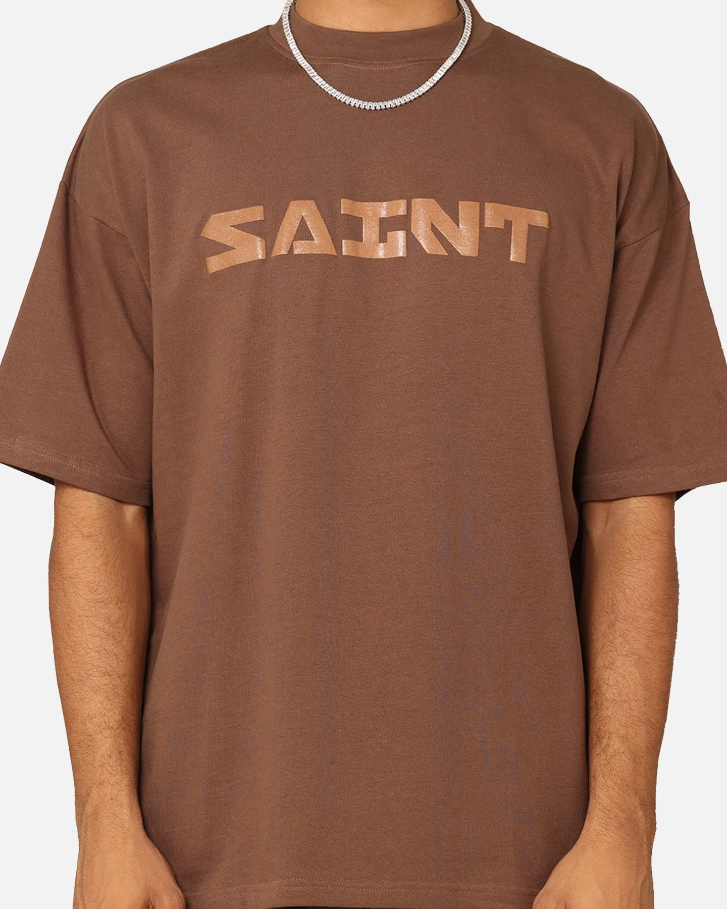 Saint Morta Scripture Mock Neck T-Shirt Brown