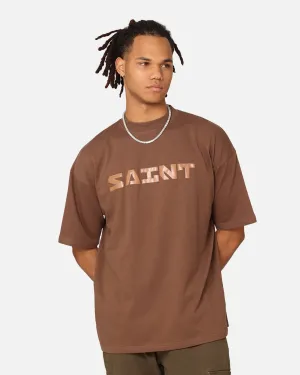 Saint Morta Scripture Mock Neck T-Shirt Brown