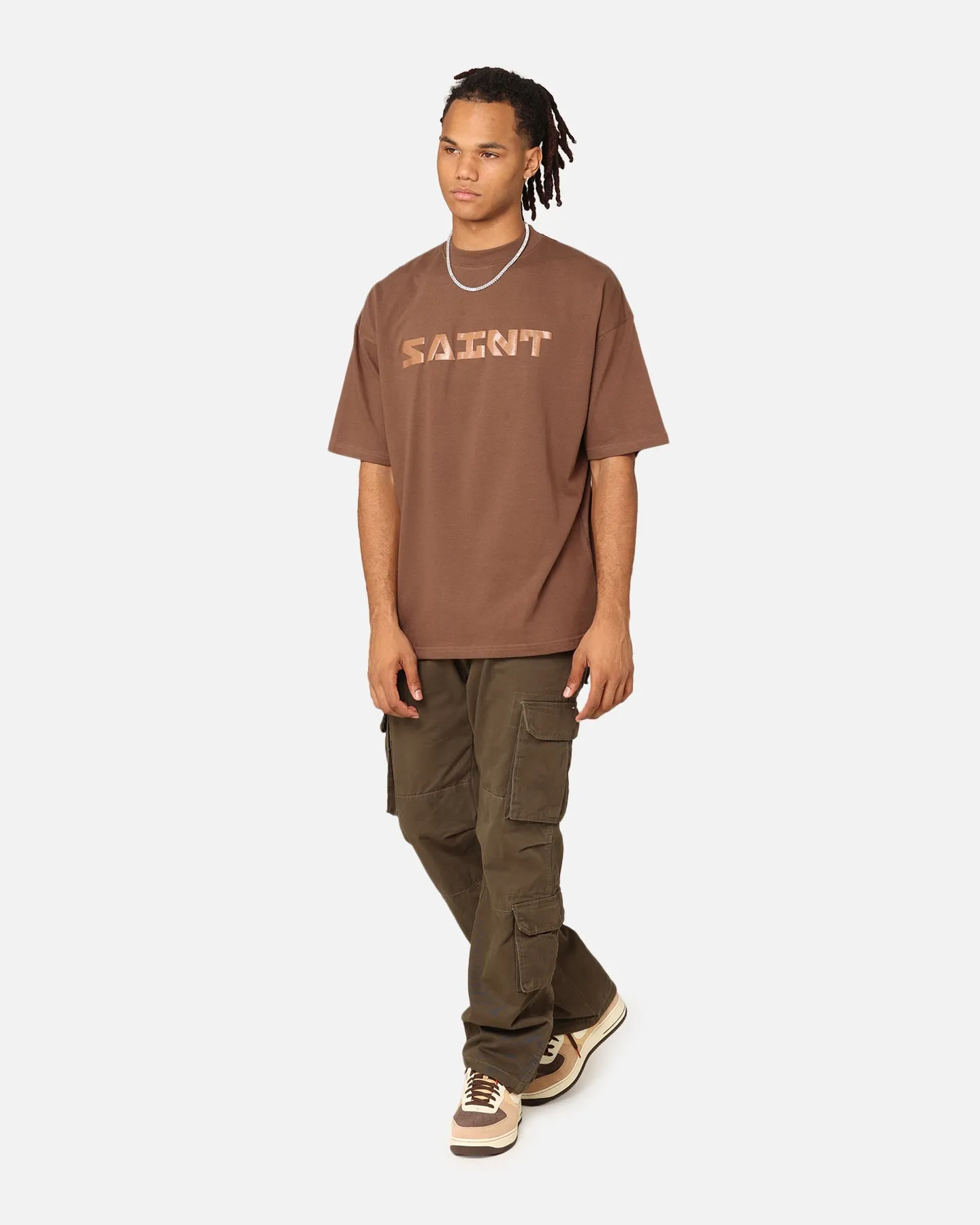 Saint Morta Scripture Mock Neck T-Shirt Brown