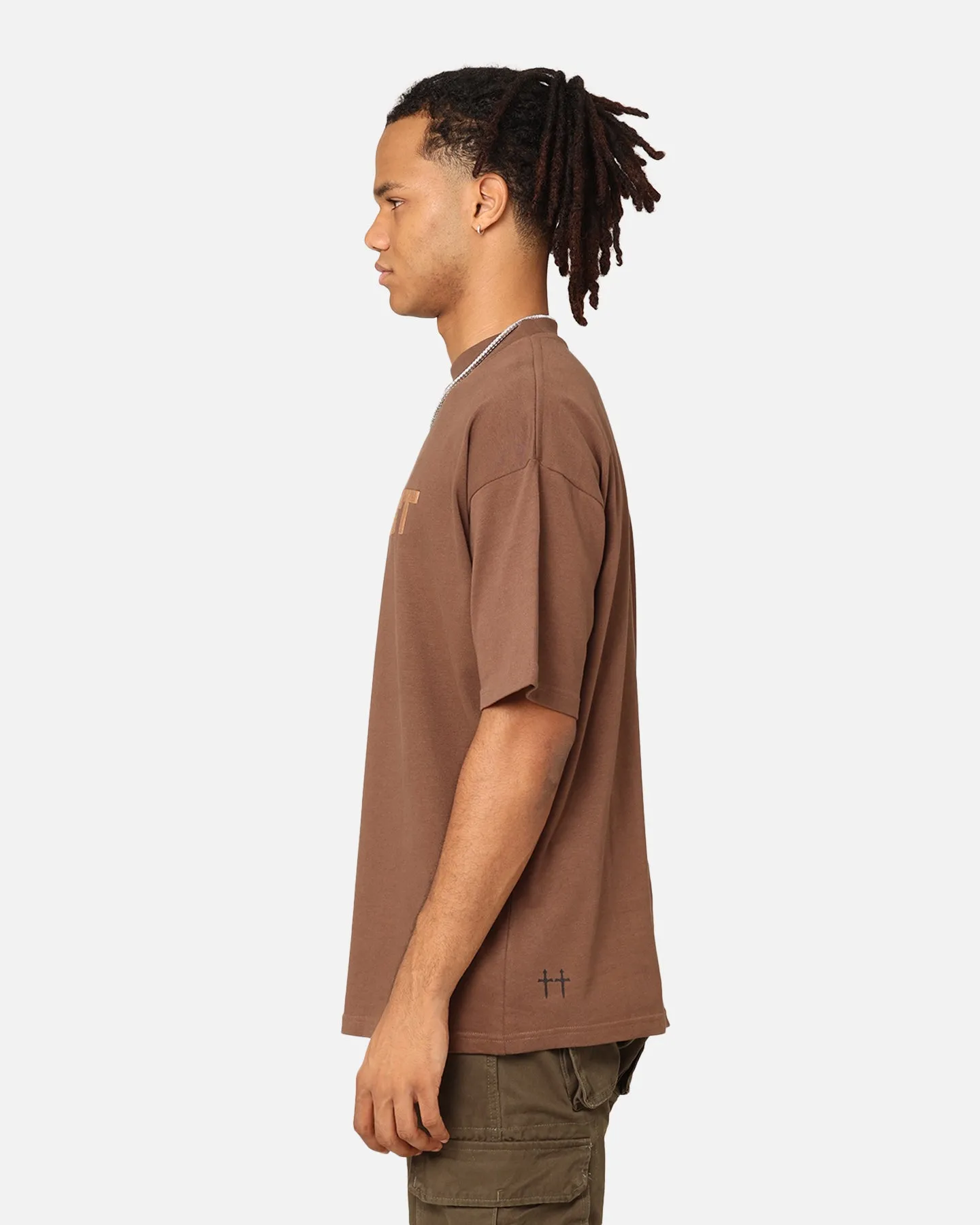 Saint Morta Scripture Mock Neck T-Shirt Brown