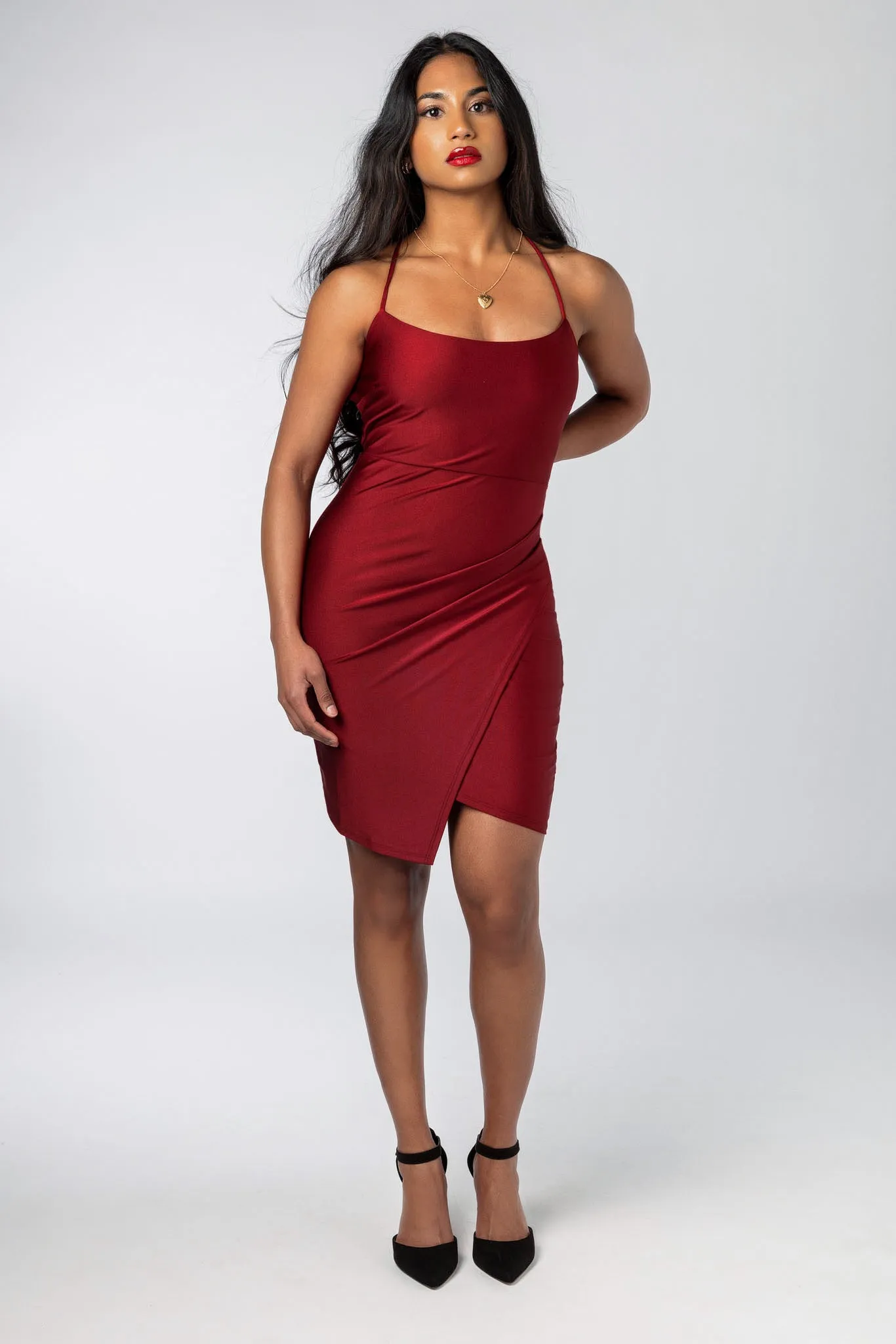 Satin Strappy Back Mini Dress