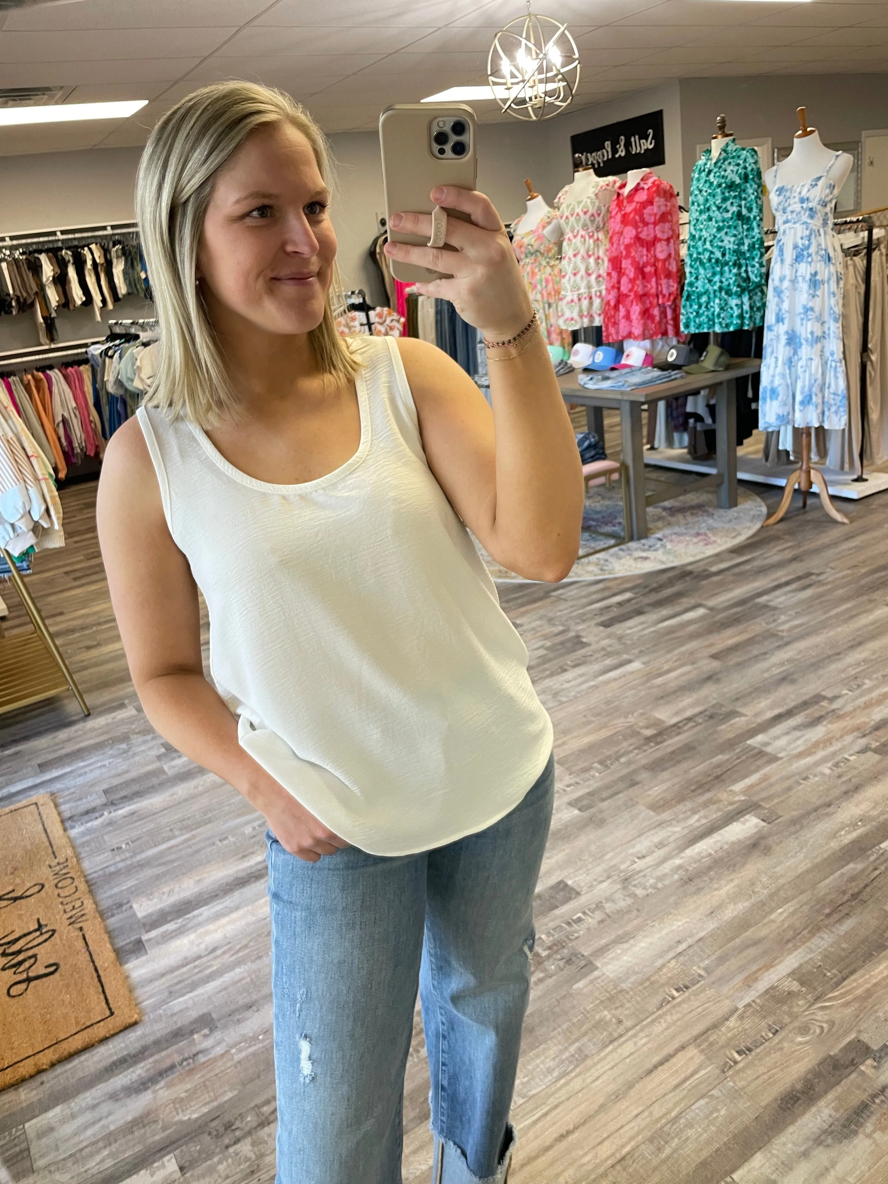 Scoop Neck Tank Blouse - Ivory