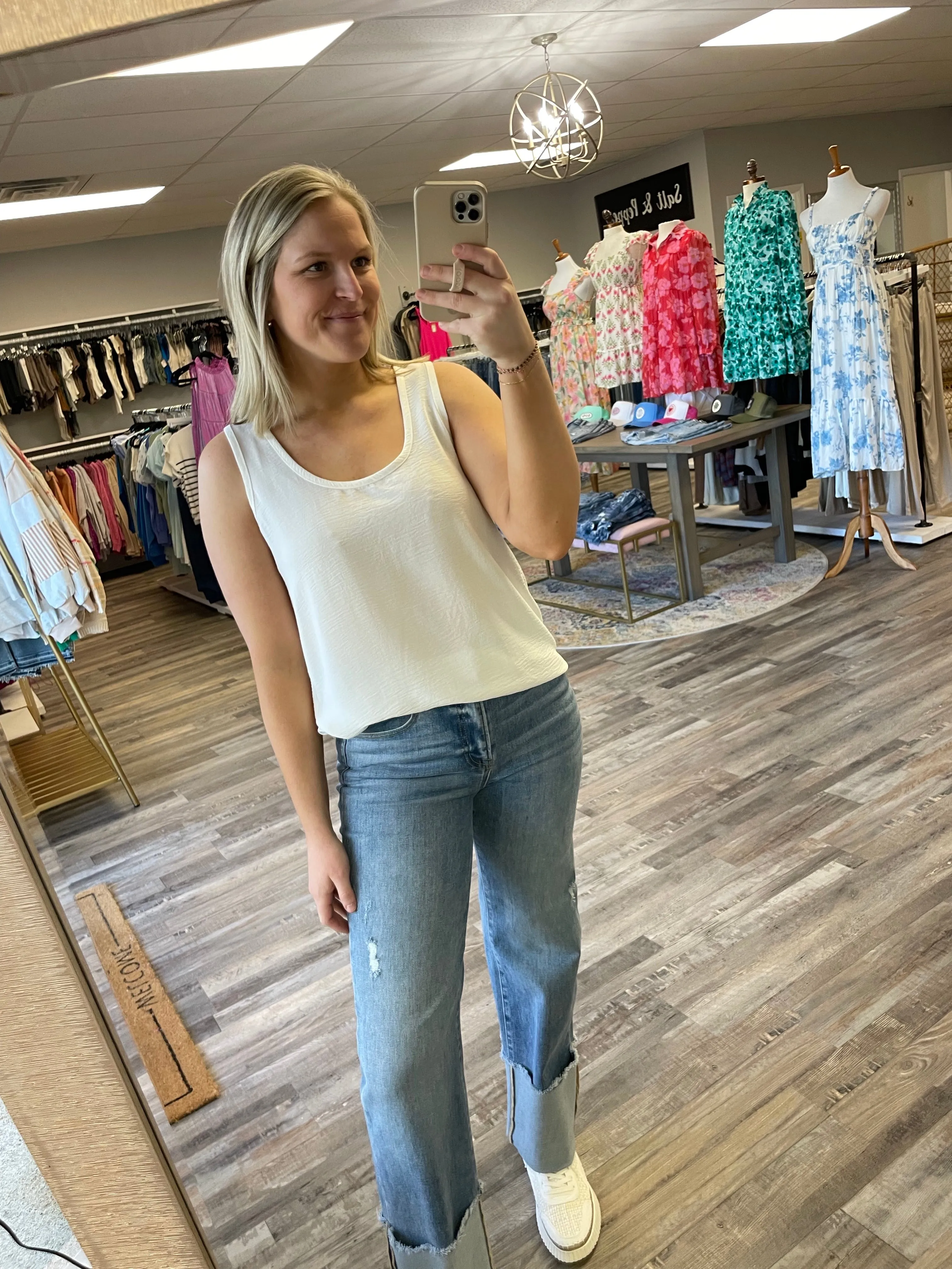 Scoop Neck Tank Blouse - Ivory