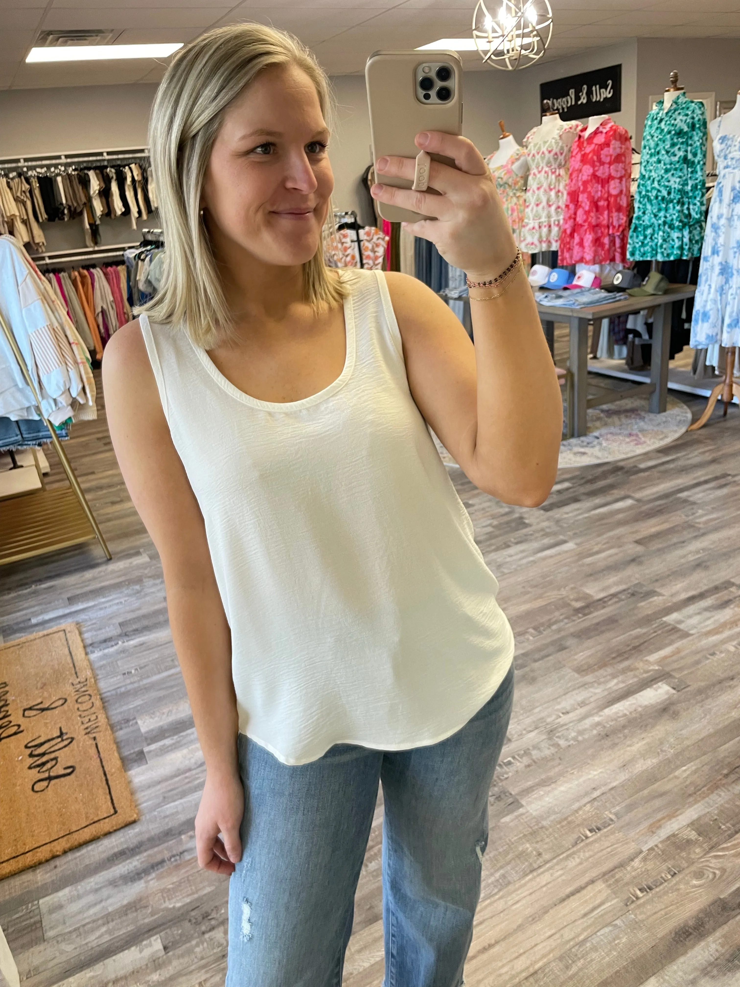 Scoop Neck Tank Blouse - Ivory