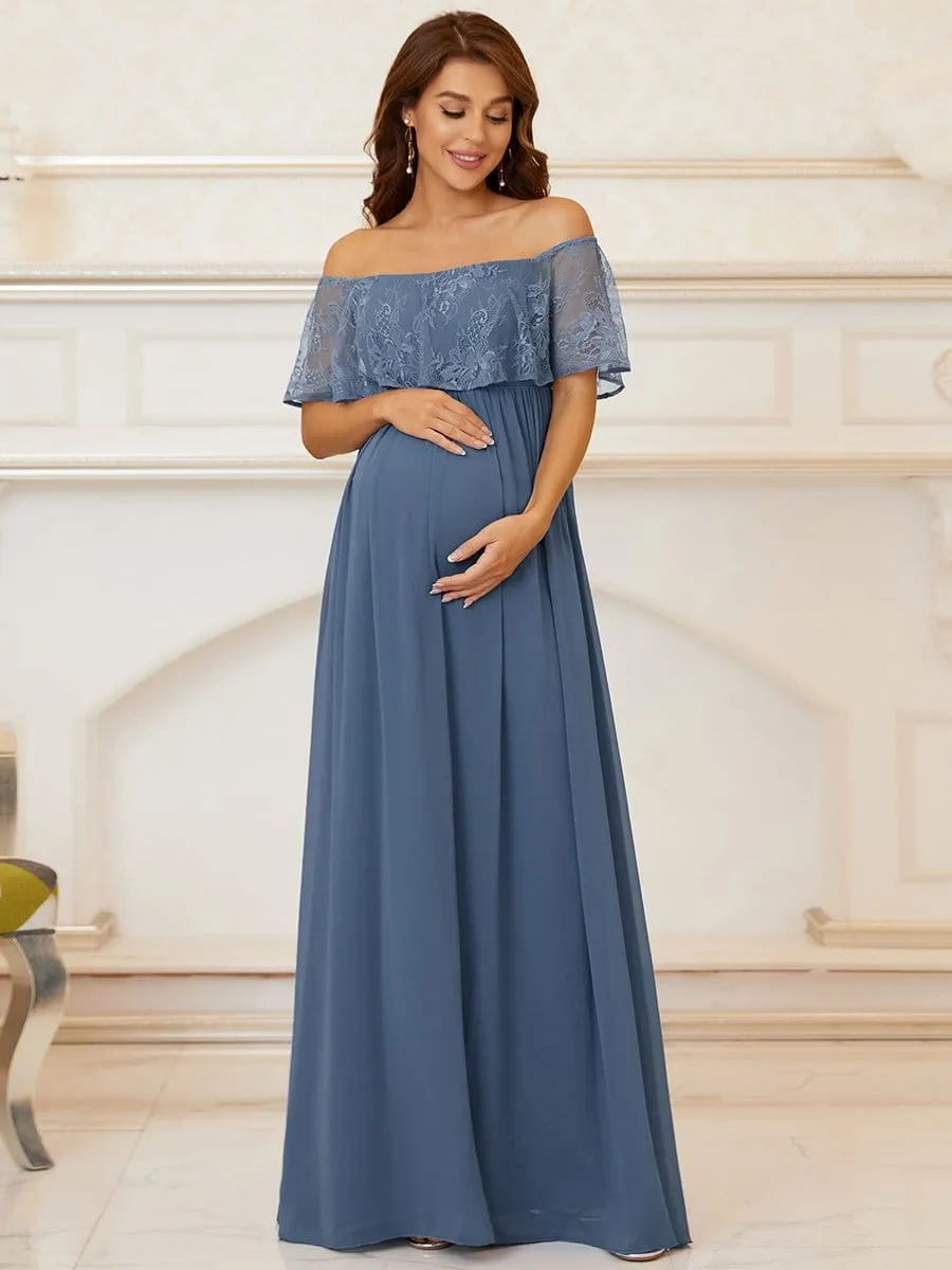 Stunning Off shoulder Pleated Maxi Maternity Dress