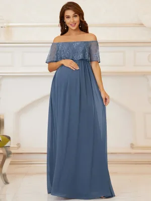 Stunning Off shoulder Pleated Maxi Maternity Dress