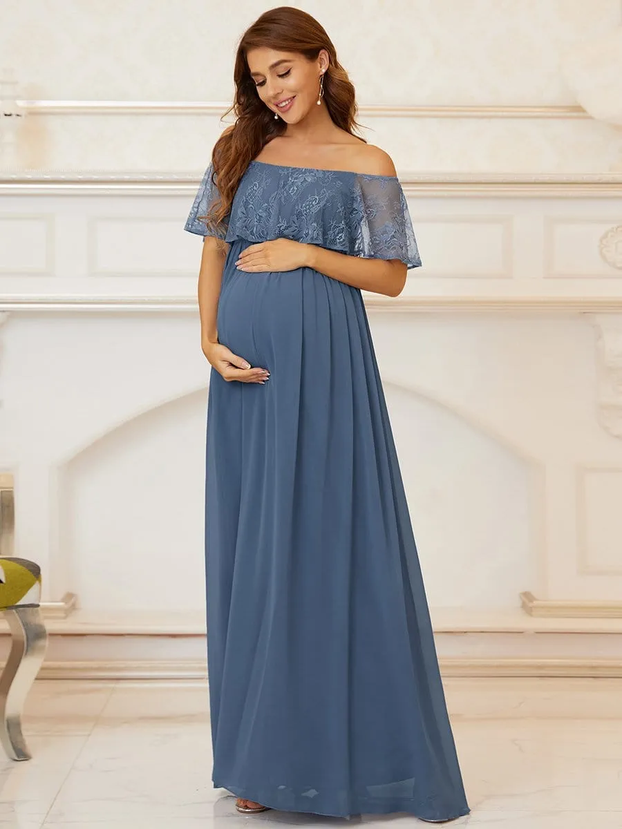 Stunning Off shoulder Pleated Maxi Maternity Dress