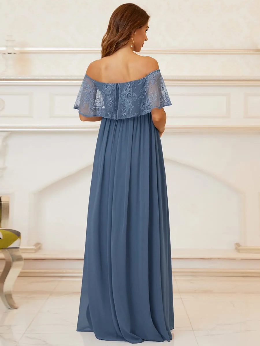 Stunning Off shoulder Pleated Maxi Maternity Dress