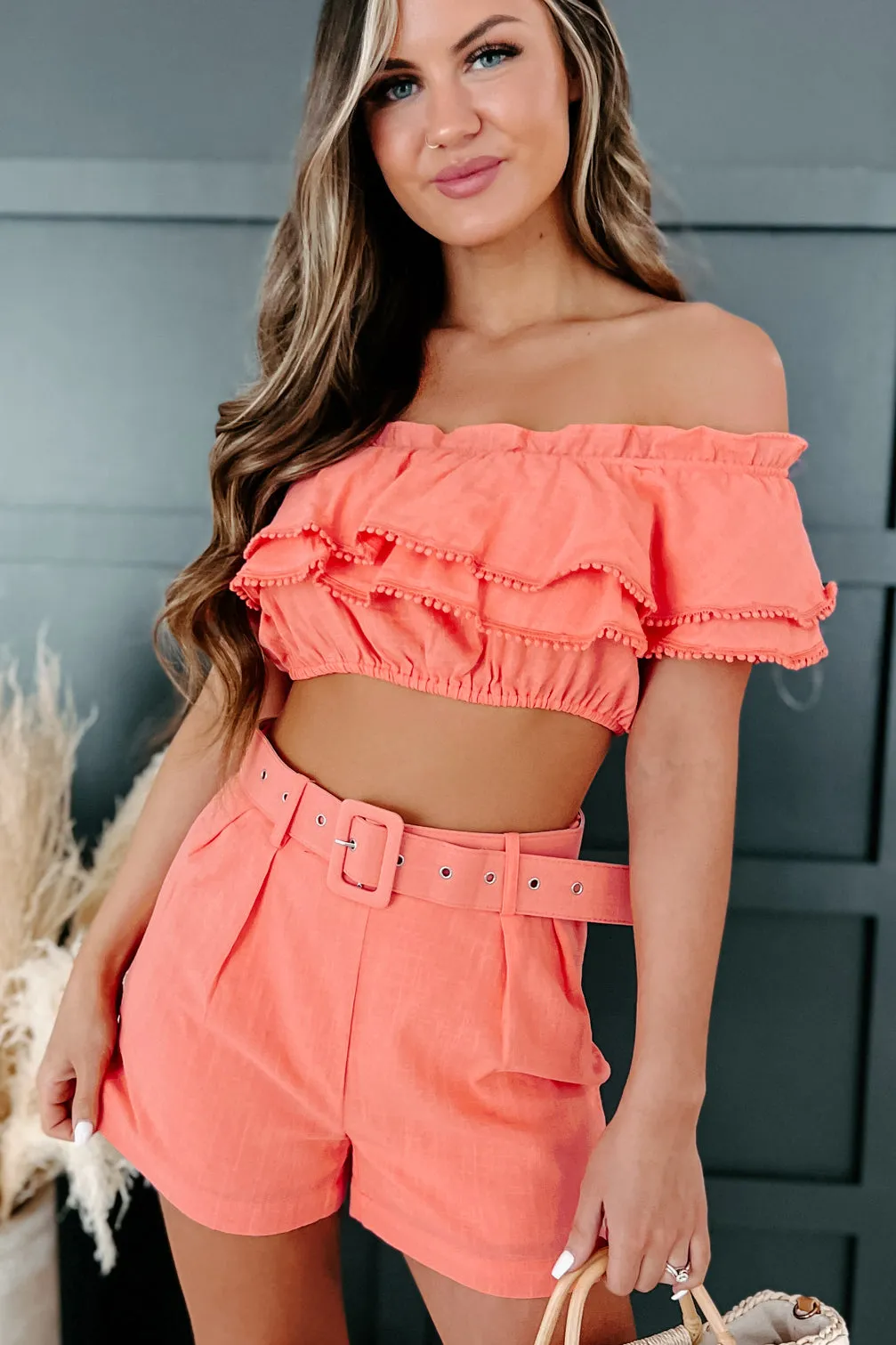 Summertime Sweetness Two-Piece Short Set (Pink Papaya)