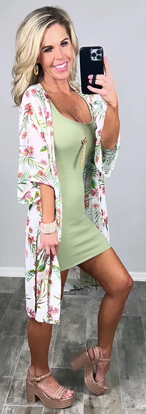 Take Me to The Tropics Kimono - White