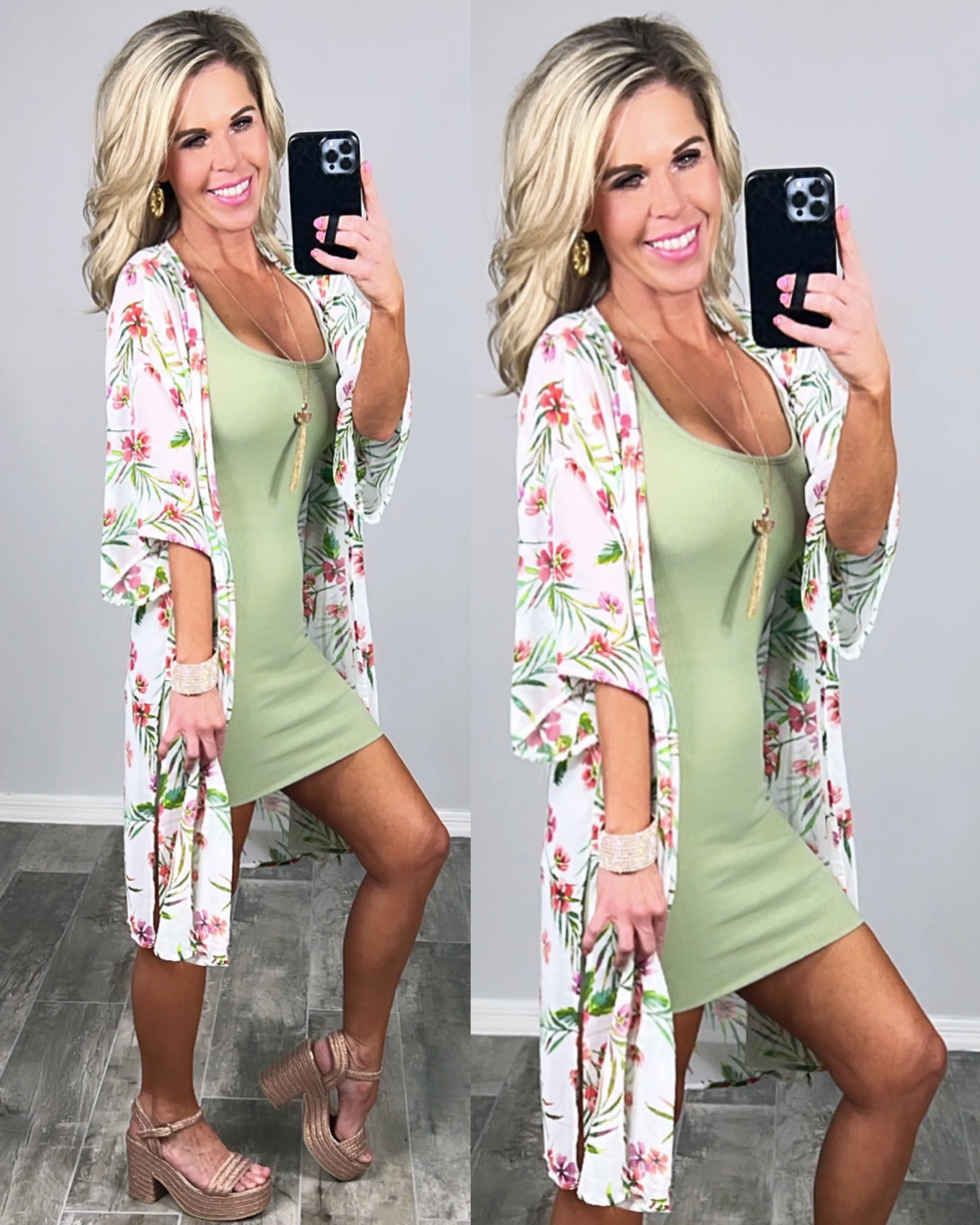 Take Me to The Tropics Kimono - White