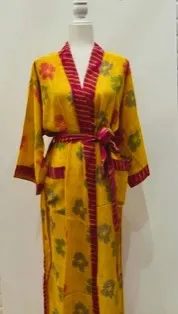Top of the Line Silk Kimono Duster,  Bright Floral Print (Yellow)