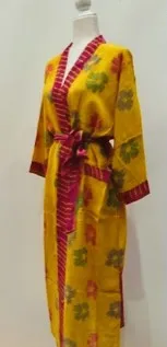 Top of the Line Silk Kimono Duster,  Bright Floral Print (Yellow)