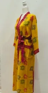 Top of the Line Silk Kimono Duster,  Bright Floral Print (Yellow)