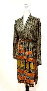 Top of the Line Silk Kimono Duster,  Rich Mixed Print (Black and Red)