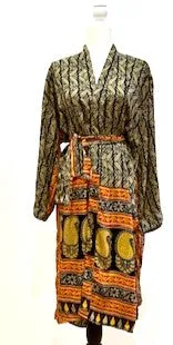 Top of the Line Silk Kimono Duster,  Rich Mixed Print (Black and Red)