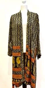 Top of the Line Silk Kimono Duster,  Rich Mixed Print (Black and Red)