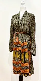Top of the Line Silk Kimono Duster,  Rich Mixed Print (Black and Red)