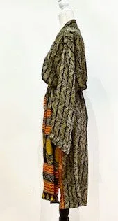 Top of the Line Silk Kimono Duster,  Rich Mixed Print (Black and Red)