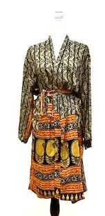 Top of the Line Silk Kimono Duster,  Rich Mixed Print (Black and Red)