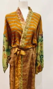 Top of the Line Silk Kimono Duster,  Rich Mixed Print (Bronze)