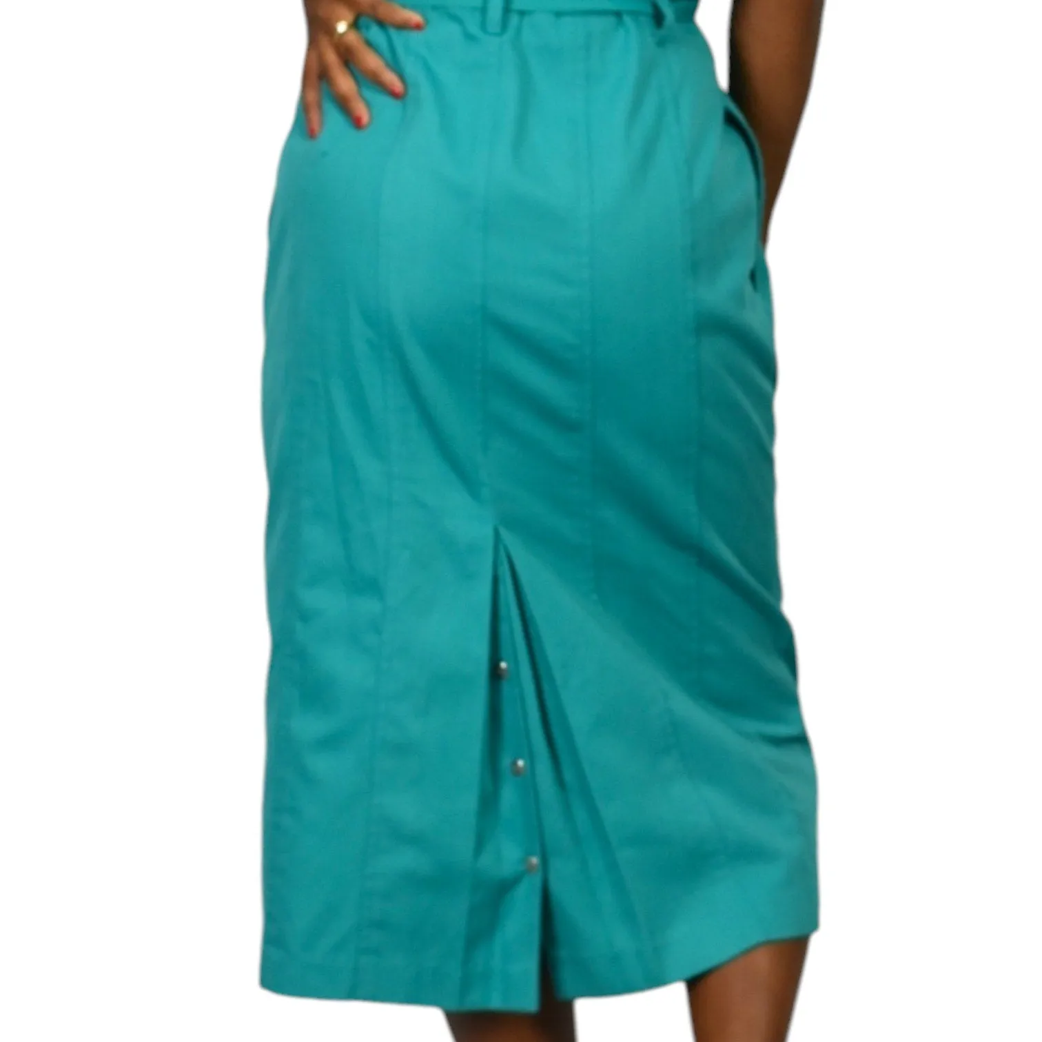 Vintage Together Green Shirtdress Green Teal Dress Button Down Pencil Straight Belted Lattice Cutout Lion Head Size 10