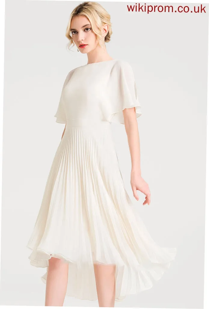 Wedding Dresses Scoop Neck Asymmetrical With Wedding Pleated Chiffon A-Line Dress Danika