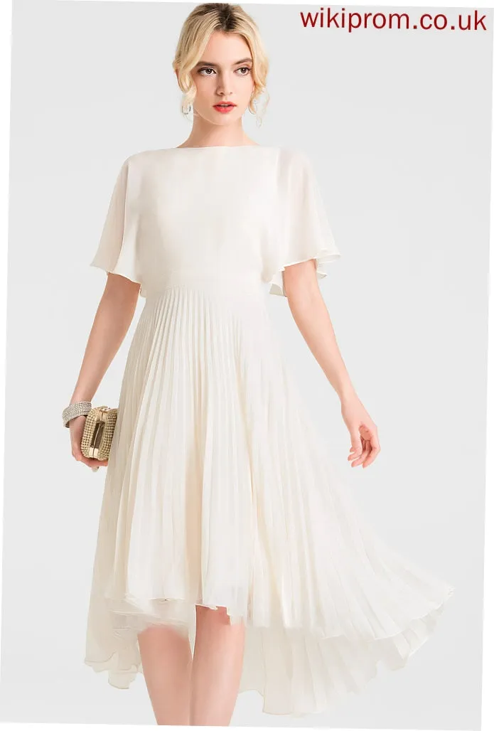 Wedding Dresses Scoop Neck Asymmetrical With Wedding Pleated Chiffon A-Line Dress Danika