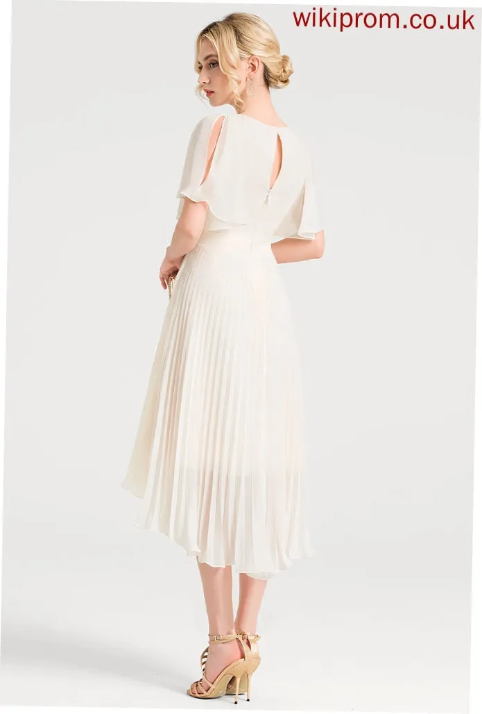 Wedding Dresses Scoop Neck Asymmetrical With Wedding Pleated Chiffon A-Line Dress Danika