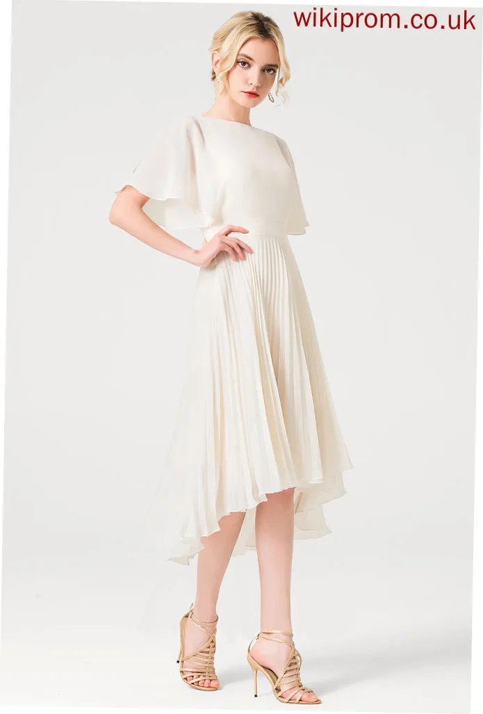 Wedding Dresses Scoop Neck Asymmetrical With Wedding Pleated Chiffon A-Line Dress Danika