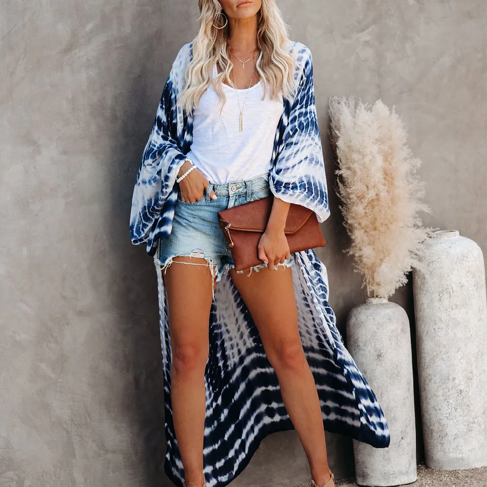Women Long Beach Kimono Open Front Bathing Suit Cover Up