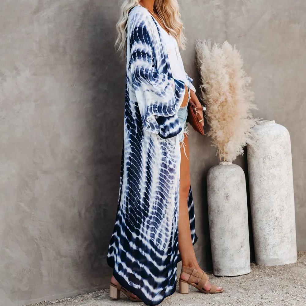 Women Long Beach Kimono Open Front Bathing Suit Cover Up