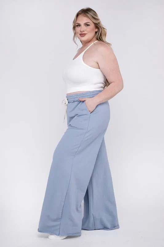 Zenana Plus Size Raw Hem Wide Leg Pants