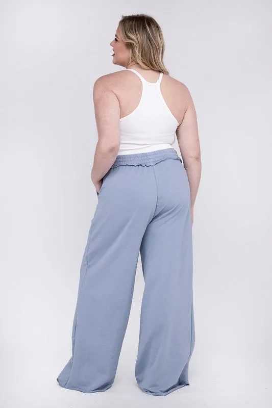Zenana Plus Size Raw Hem Wide Leg Pants