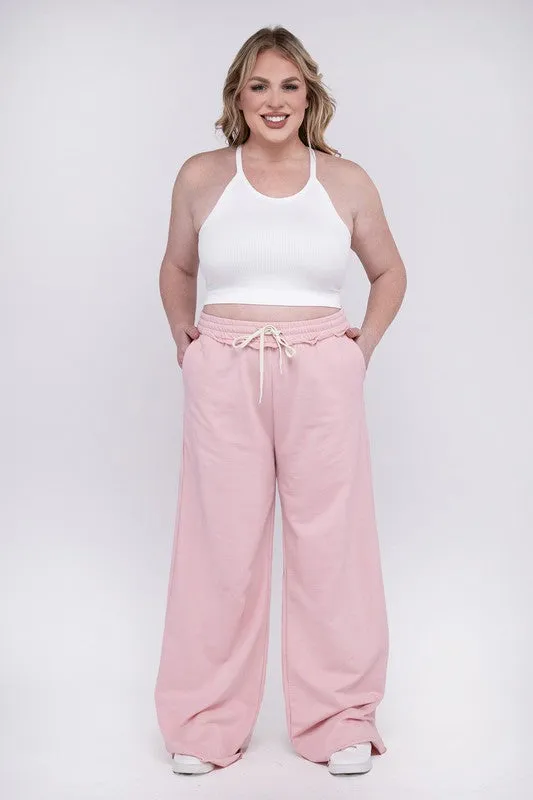 Zenana Plus Size Raw Hem Wide Leg Pants