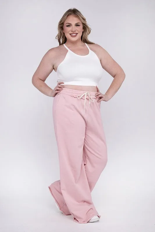 Zenana Plus Size Raw Hem Wide Leg Pants
